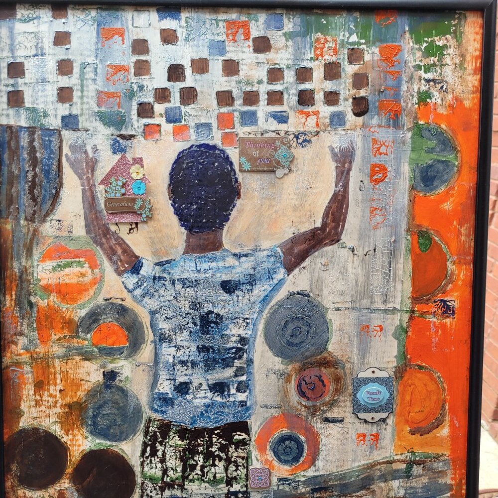 "Thinking of you" original abstract painting in acrylic framed and signed by art